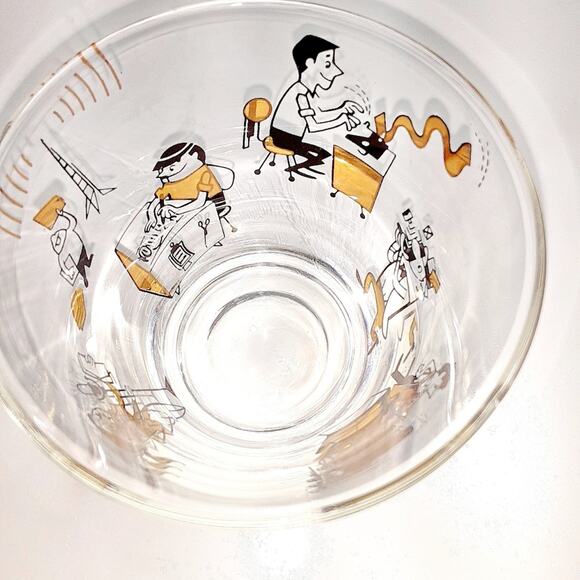 Mid Century modern Double drinking Glasses Set of 5 Pressroom Characters - Picture 3 of 13